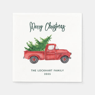 Modern Script Kerst Rode Truck Vakantiepapier Servet