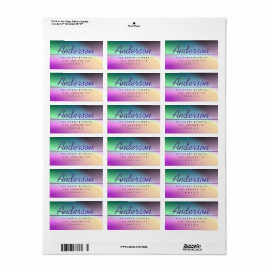 Modern Script Kleurrijk Ombré Retouradres Etiket (Full Sheet)