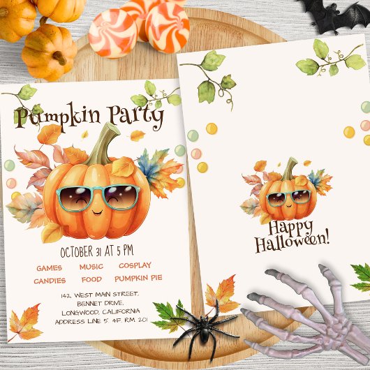 Modern Script Kleurrijke Pompoen Kind Halloween Pa Kaart