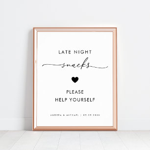 Modern Script Late Night Snacks Hart Trouwbord Poster