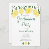 Modern Script Lemons Greenery Graduation Party Kaart (Voorkant / Achterkant)
