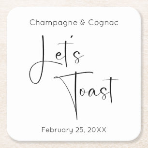 Modern Script Let's Toast Trouwdouche Vierkante Kartonnen Onderzetter
