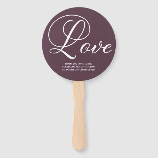 Modern Script Liefde Bruiloft Engagement Paarse Handwaaier (Voorkant)