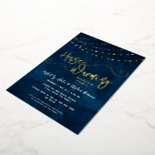 Modern Script Light String Housewarming Party Goud Folie Uitnodiging (Gedraaid)