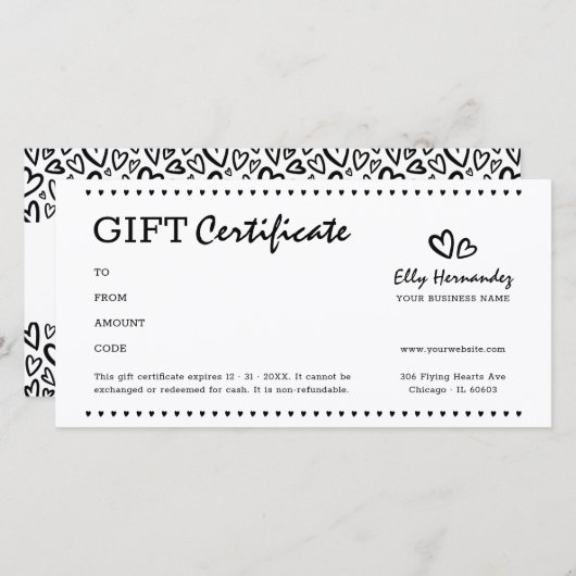 Modern Script Logo Hart Zwart Cadeaubon (Voorkant / Achterkant)