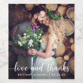 Modern Script Love and Bedankt Wedding Couple Wijn Etiket (Enkel label)