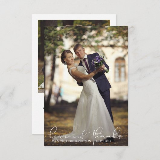 Modern Script LOVE AND MERCI Mariage photo Merci (Devant / Derrière)