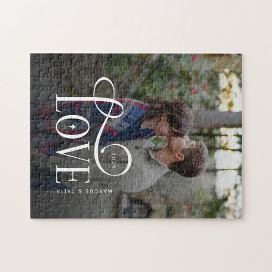 Modern Script Love Custom Engaged Couples Photo Legpuzzel (Horizontaal)