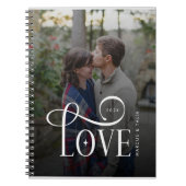 Modern Script Love Custom Engaged Couples Photo Notitieboek (Voorkant)