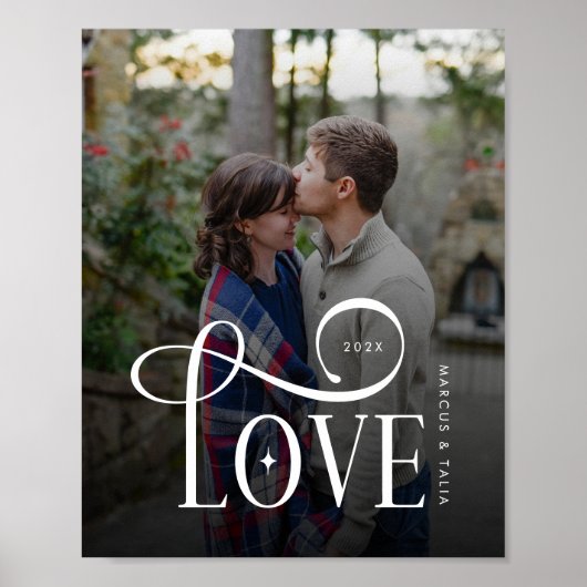 Modern Script Love Custom Engaged Couples Photo Poster (Voorkant)