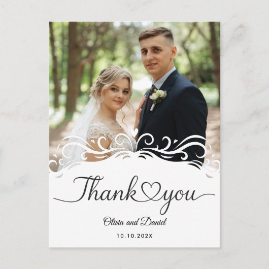Modern Script Love Heart Wedding Flat Thank You Briefkaart (Voorkant)