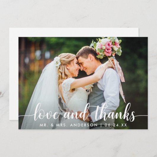 Modern Script Love Merci Mariage Couple Photo (Devant / Derrière)