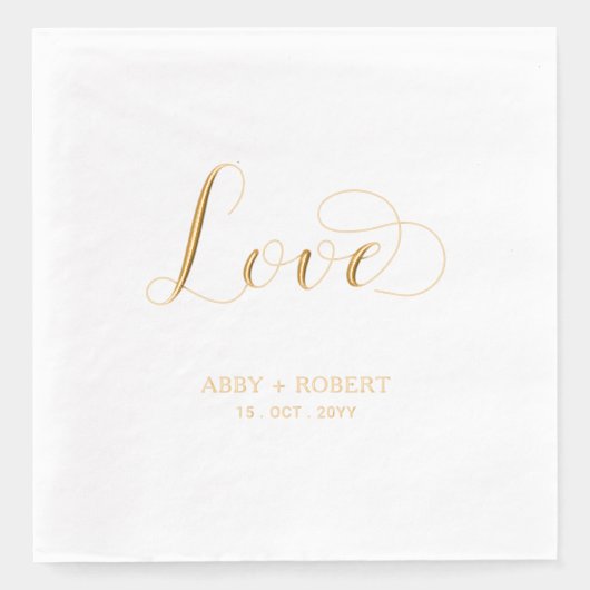 Modern Script Love | Paren Naam Aangepaste bruilof Folie Servetten (Voorkant)