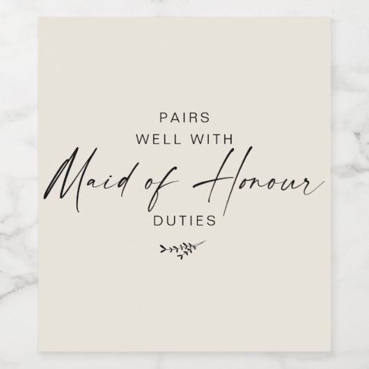 Modern Script Maid of Honor Voorstel Wijn Etiket (Enkel label)