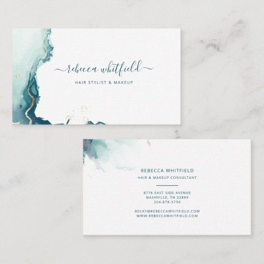 Modern script Marble Agate Pattern Visitekaartje (Voorkant / Achterkant)