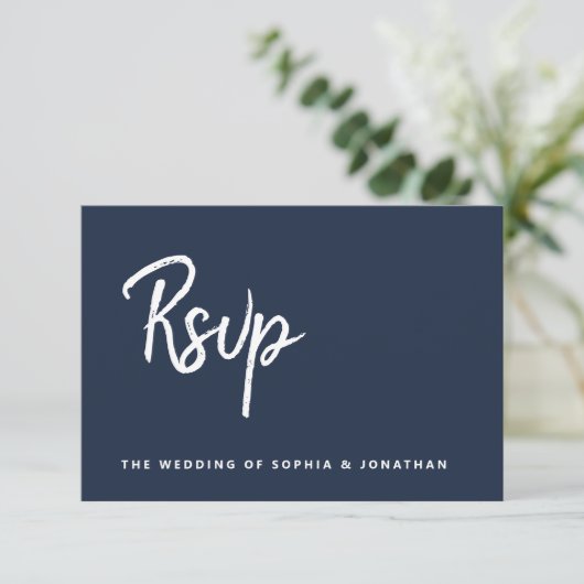 Modern Script Marine Blauw | Bruiloft Maaltijd Keu RSVP Kaartje (Staand voorkant)