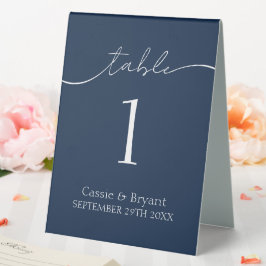 Modern Script Marine Blauw Bruiloft Tafel Nummer
