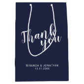 Modern Script Marine Blauw Huwelijksgunst Medium Cadeauzakje (Voorkant)