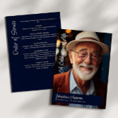 Modern Script Marine Blauw & Wit Begrafenis / Memo Programma
