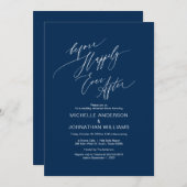 Modern script, marineblauw, bruiloft repetitie din kaart (Voorkant / Achterkant)