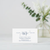 Modern script, marineblauw, feestviering RSVP Informatiekaartje (Staand voorkant)