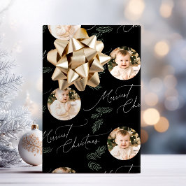 Modern Script Merriest Christmas Family 2 photo Cadeaupapier