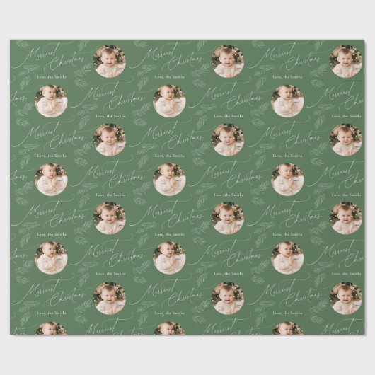 Modern Script Merriest Christmas Family 2 photo Cadeaupapier (Vlak)