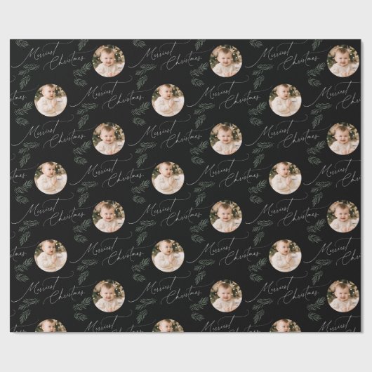 Modern Script Merriest Christmas Family 2 photo Cadeaupapier (Vlak)