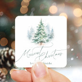Modern Script Merriest Christmas Pine Tree Vierkante Sticker