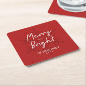 Modern Script Merry & Bright Snowflakes Christmas Vierkante Kartonnen Onderzetter (Schuin)