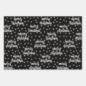 Modern Script MERRY CHRISTMAS Lights Zwart Goud Inpakpapier Vel (Voorkant 3)