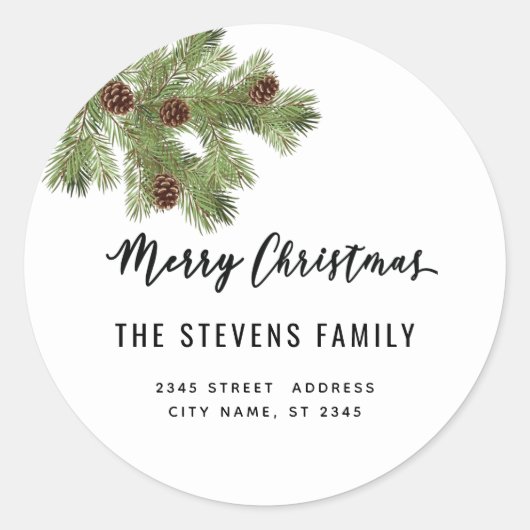 Modern script Merry Kerstdenne branch Label (Voorkant)