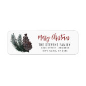 Modern script Merry Kerstpine cone branch La Etiket (Voorkant)