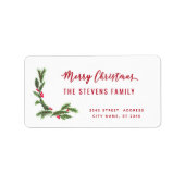 Modern script Merry Kerstred holly Etiket (Voorkant)