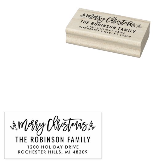 Modern Script Merry-kerstretouradres Rubberstempel (Gestempeld)