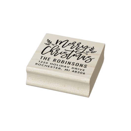 Modern Script Merry-kerstretouradres Rubberstempel (Stempel)