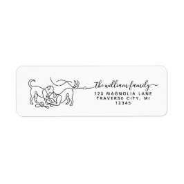 Modern script met speelende honden silhouet etiket