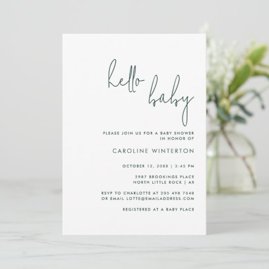 Modern Script Minimal-Baby shower Kaart (Staand voorkant)