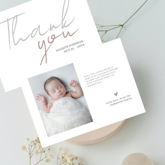 Modern Script Minimal Photo-Baby shower Bedankkaart