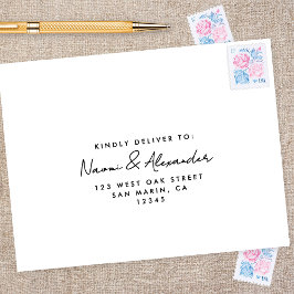 Modern Script Minimal Wedding RSVP Retouradres Zelfinktende Stempel