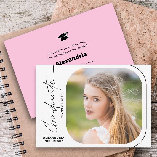 Modern script minimale foto afstudeerfeest kaart