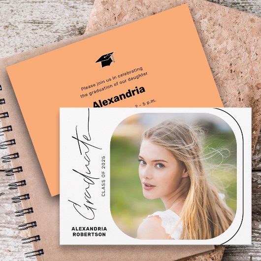 Modern script minimale foto afstudeerfeest kaart