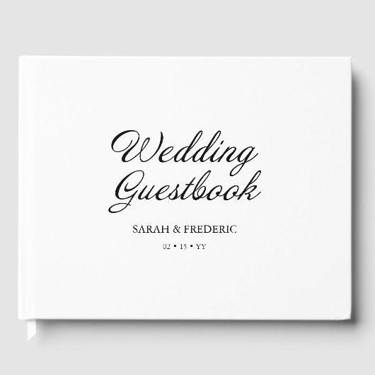 Modern Script Minimale kalligrafie Witte bruiloft Gastenboek (Voorkant)