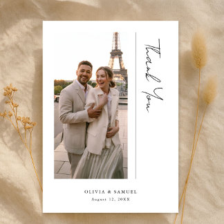Modern Script Minimalist Destination Wedding Photo Bedankkaart