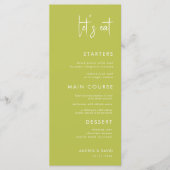 Modern Script Minimalist Let's Eat White Wedding   Menu (Voorkant)