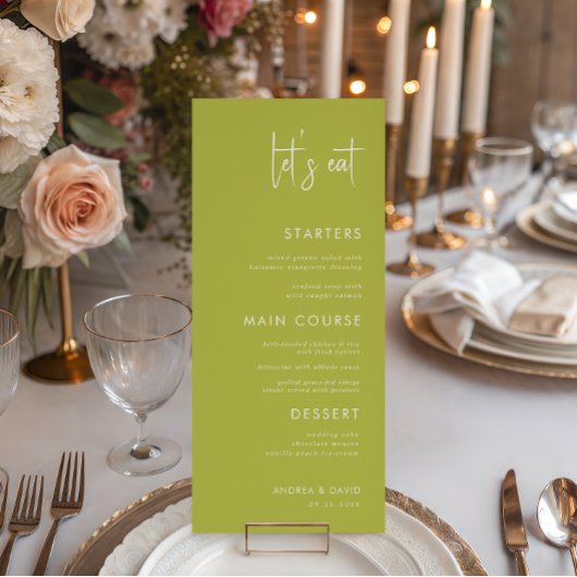 Modern Script Minimalist Let's Eat White Wedding   Menu