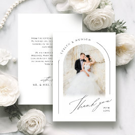 Modern Script Minimalist Photo Arch Wedding Bedankkaart
