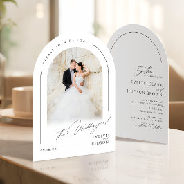 Modern Script Minimalist Photo Arch Wedding Kaart