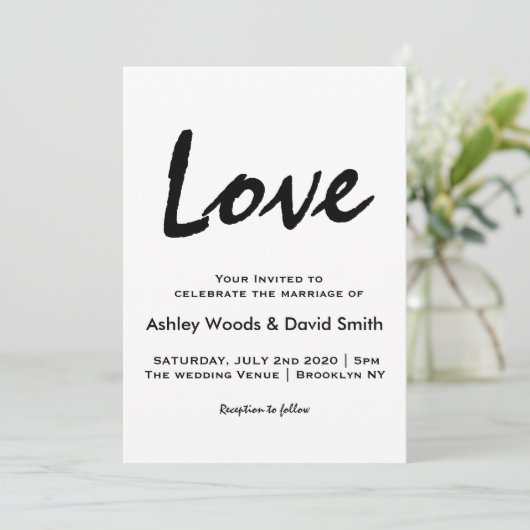 Modern Script minimalist Weddenschap Kaart (Staand voorkant)