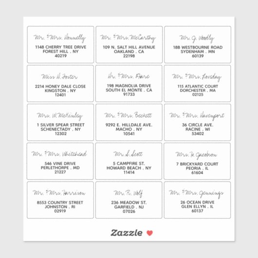 Modern Script Minimalistic Wedding Guest Address Sticker (Vel)